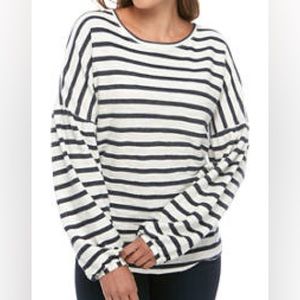 New Directions curvy 1X Striped Navy Blue and White Shirt
